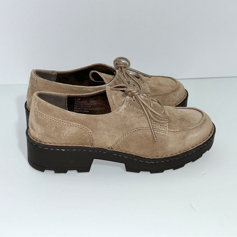 Born Womens Size 6.5 Corby Moc Toe Taupe Suede Lace Up Derby Oxfords Shoes - Picture 5 of 16